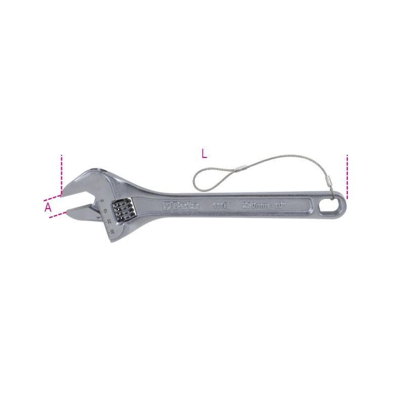 BETA 111E-HS 450 mm állítható villáskulcs – krómozott, mm/coll skálával, H-SAFE rendszerrel