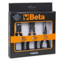 Beta 1169G/D3 3 részes fogókészlet – kombinált, hosszú csőrű és oldalcsípő fogó, csúszásmentes PVC markolattal Beta 1169G/D3 3 részes fogókészlet – kombinált, hosszú csőrű és oldalcsípő fogó, csúszásmentes PVC markolattal