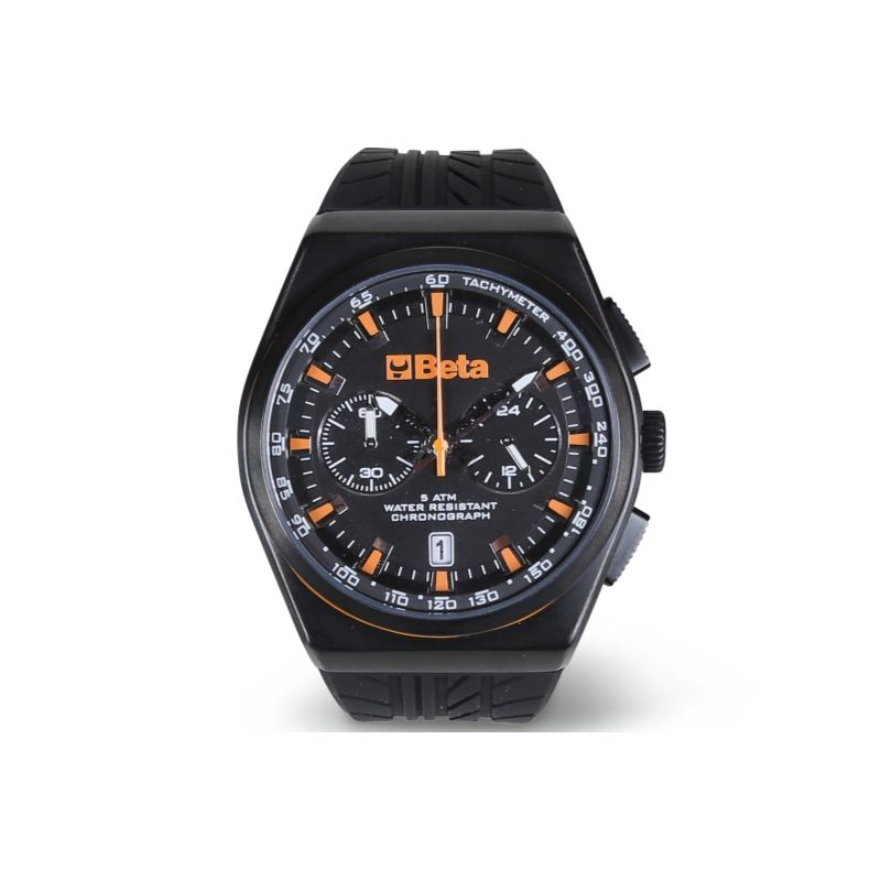 9593A Kronográf óra, acélházas, vízálló 5 ATM, szilikon szíj