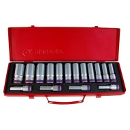 Dugókulcs - crowafej készlet 1/2'' 12 sz. 10-32 mm 16 db-os hosszított