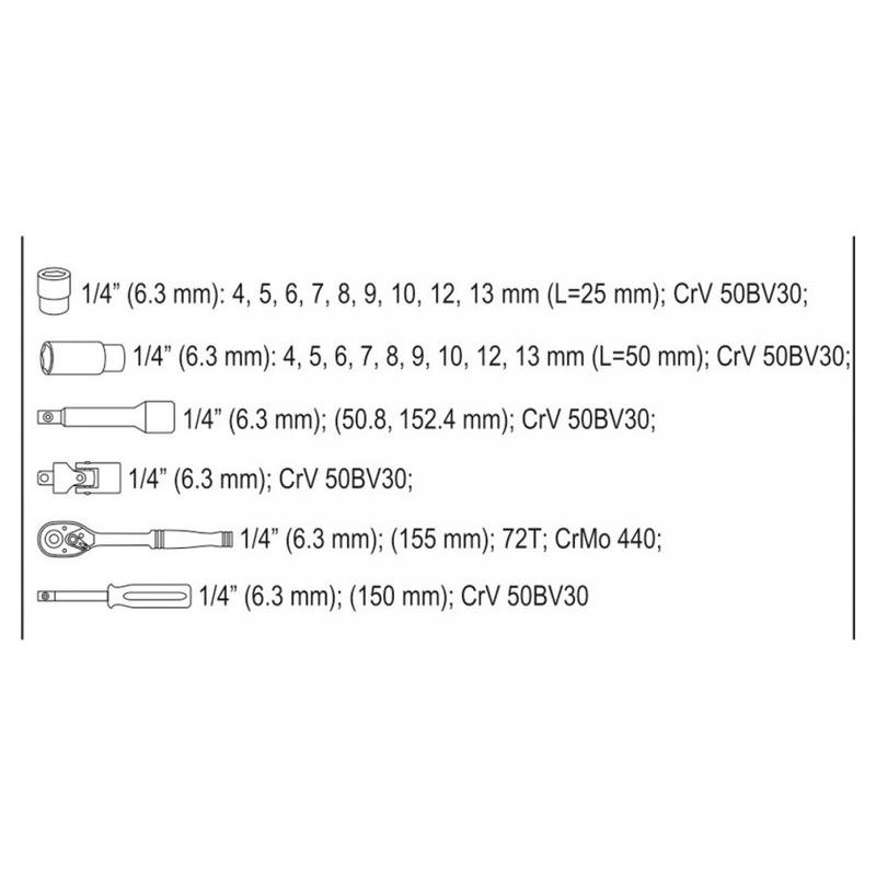 YATO Dugókulcs készlet 23 részes 1/4' 4-13 mm CrV (YT-14451)