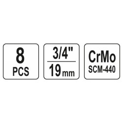 YATO YT-1155 gépi hosszú dugókulcs készlet 3/4" 8 részes CrMo 22–41 mm