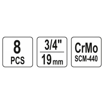 YATO YT-1155 gépi hosszú dugókulcs készlet 3/4" 8 részes CrMo 22–41 mm