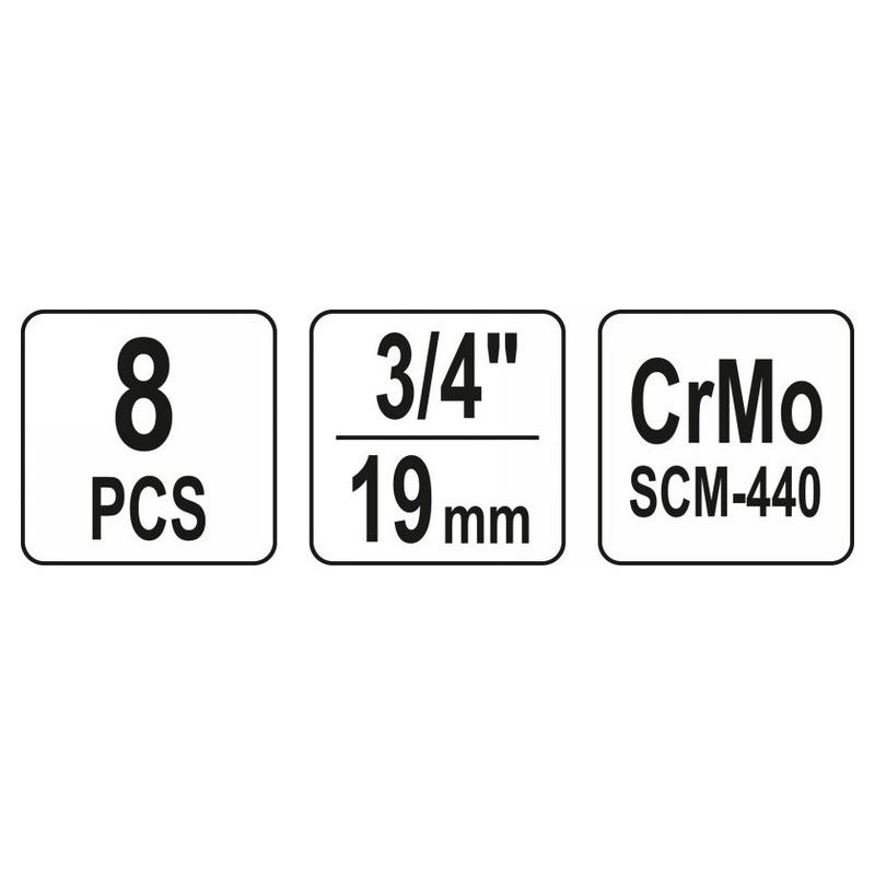 YATO YT-1155 gépi hosszú dugókulcs készlet 3/4" 8 részes CrMo 22–41 mm