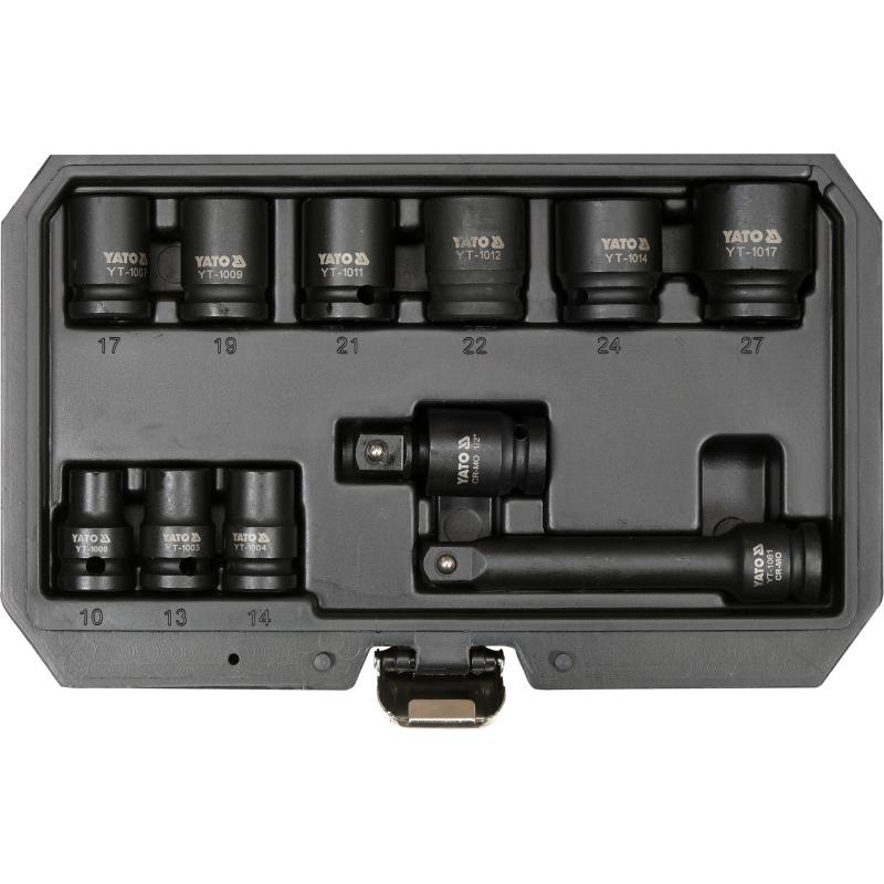 YATO YT-10255 gépi dugókulcs készlet 11 részes 1/2'' 10–27 mm CrMo