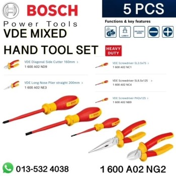 Tálcás Bosch VDE 1000V-os Fogó, csavarhúzó készlet 5 db-os Tálcás Bosch VDE 1000V-os Fogó, csavarhúzó készlet 5 db-os