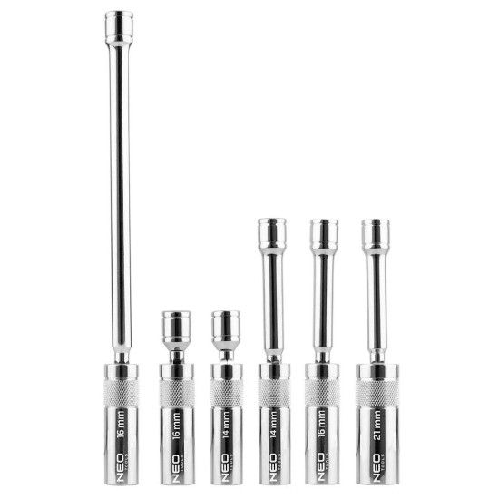 Gyertyakulcs készlet 3/8'' 6 db-os 14-16-21 mm mágneses csuklós - NEO