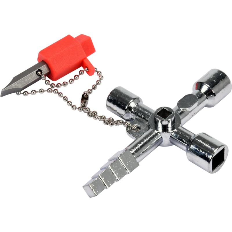 Kapcsolószekrény (karbantartó) kulcs - négyágú + 2 adapter