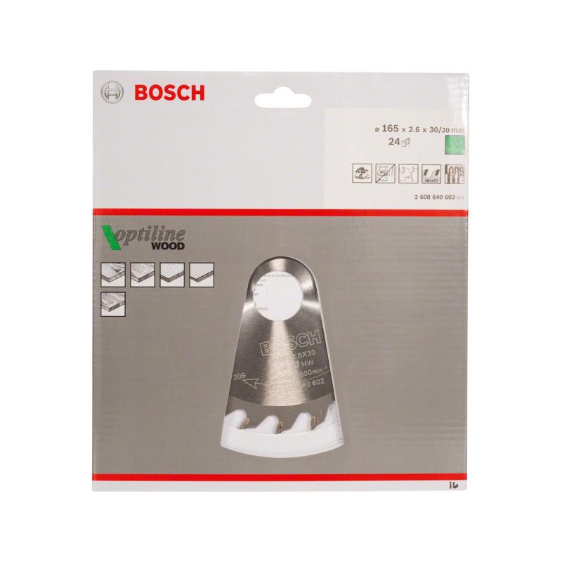 BOSCH Fűrésztárcsa fához 165 x 30/20 x 2,6 mm / 24T Optiline Wood ATB
