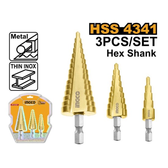INGCO Lépcsős fúró készlet 3 részes 4-32 mm HSS