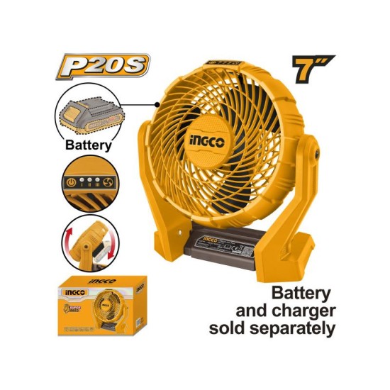INGCO Akkus ventilátor 180 mm 20 V (akku és töltő nélkül)