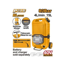 INGCO Akkus magasnyomású mosó 80 bar 15 l tartály szénkefe nélkül 2 x 20 V (akku és töltő nélkül) INGCO Akkus magasnyomású mosó 80 bar 15 l tartály szénkefe nélkül 2 x 20 V (akku és töltő nélkül)