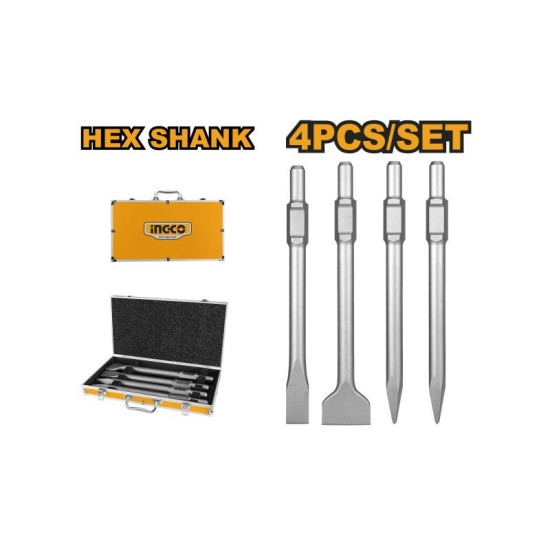 INGCO Vésőszár készlet 4 részes HEX