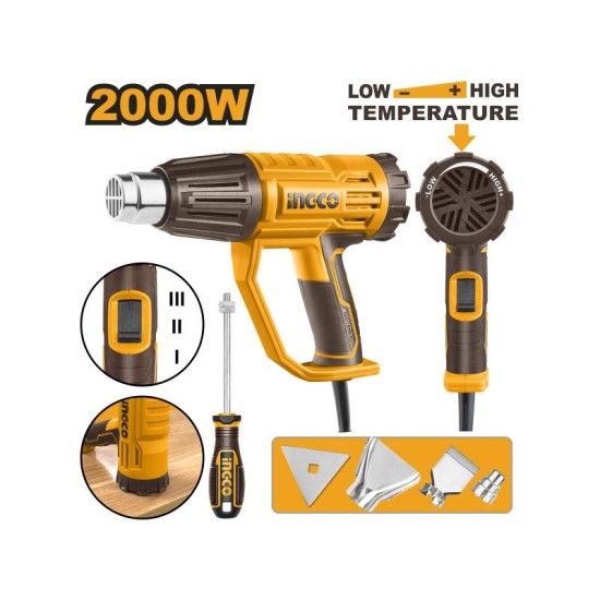 INGCO Hőlégfúvó 550°C 2000 W + tartozékok INGCO Hőlégfúvó 550°C 2000 W + tartozékok