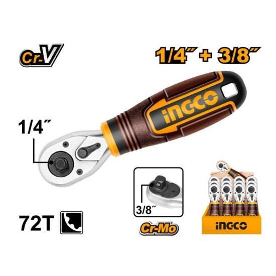INGCO Mini racsnis hajtószár 1/4''-3/8'' 140 mm CrV CrMo