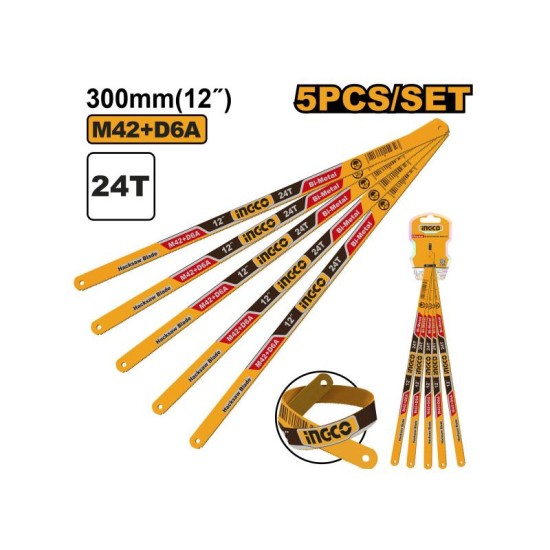 INGCO Fémfűrészlap kézi 300 / 12 mm 24 TPI bimetál (5 db)