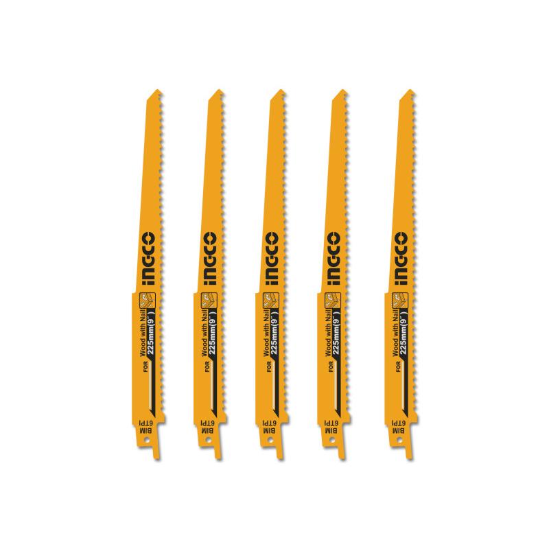 INGCO Szablyafűrészlap 225 mm 6 TPI szöges fára BIM (5 db)