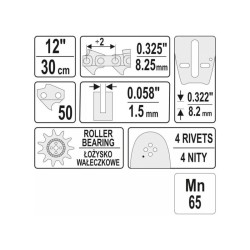 YATO Láncfűrész láncvezető 12'' 0,325'' 1,5 mm YATO Láncfűrész láncvezető 12'' 0,325'' 1,5 mm
