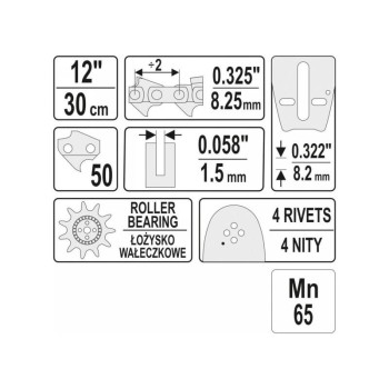YATO Láncfűrész láncvezető 12'' 0,325'' 1,5 mm
