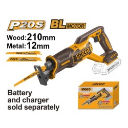 INGCO Akkus szablyafűrész szénkefe nélküli 20 V (akku és töltő nélkül)
