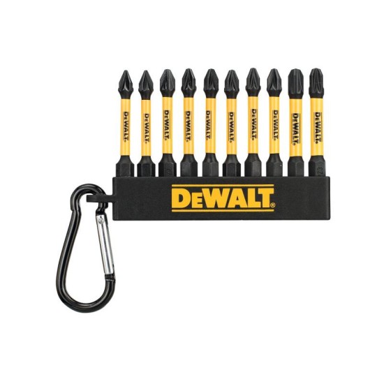 DEWALT Bithegy készlet karabínerrel 10 részes 1/4'' Hex (PZ1x2, PZ2x6, PZ3x2 / 57 mm) FLEXTORQ DEWALT Bithegy készlet karabínerrel 10 részes 1/4'' Hex (PZ1x2, PZ2x6, PZ3x2 / 57 mm) FLEXTORQ