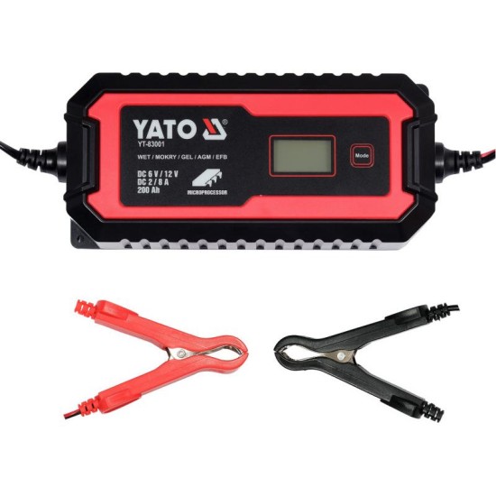 YATO Akkumulátor töltő 6/12 V 2/8 A max. 200 Ah LCD kijelző YATO Akkumulátor töltő 6/12 V 2/8 A max. 200 Ah LCD kijelző