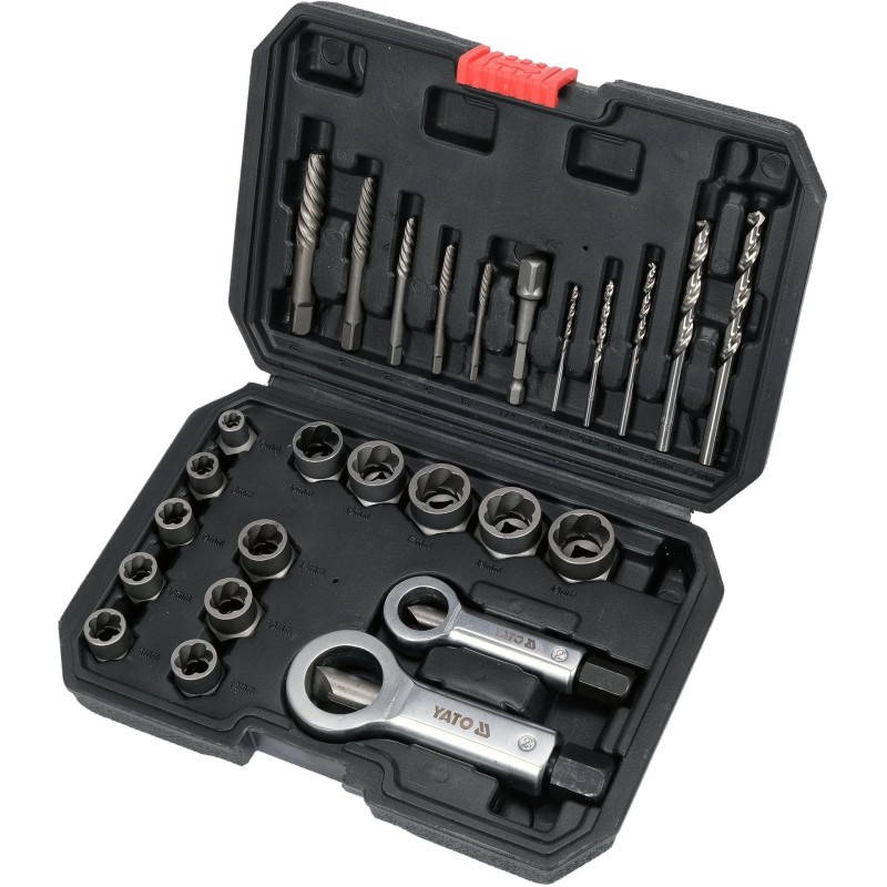 Csavarkiszedő - törtcsavar kihajtó készlet + anyavágó 26 db-os - Yato