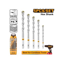 INGCO Kőzetfúró készlet 5 részes 4-10-ig bit befogású