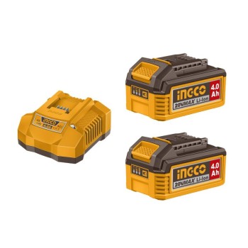 INGCO Akkumulátor és töltő szett 20 V (2 x 4,0 Ah akku + 4,0 A töltő)