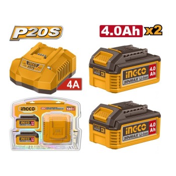 INGCO Akkumulátor és töltő szett 20 V (2 x 4,0 Ah akku + 4,0 A töltő) INGCO Akkumulátor és töltő szett 20 V (2 x 4,0 Ah akku + 4,0 A töltő)
