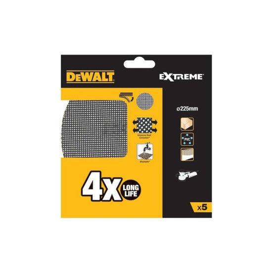 DEWALT EXTREME Tépőzáras csiszolóháló mosható 225 mm / P240 (5 db)