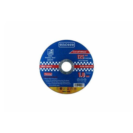 ENCORE Vágókorong fémre 125 x 1,0 x 22,23 mm INOX vödrös kiszerelés (50 db)