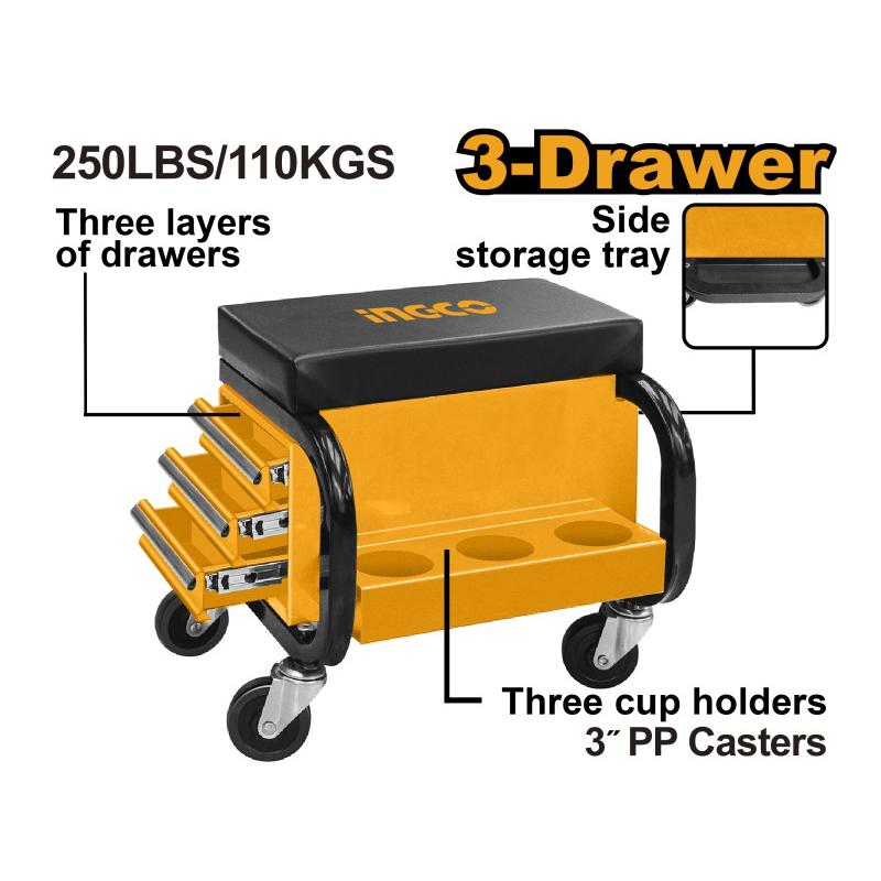 INGCO Fiókos műhelyzsámoly 110 kg 3 fiók
