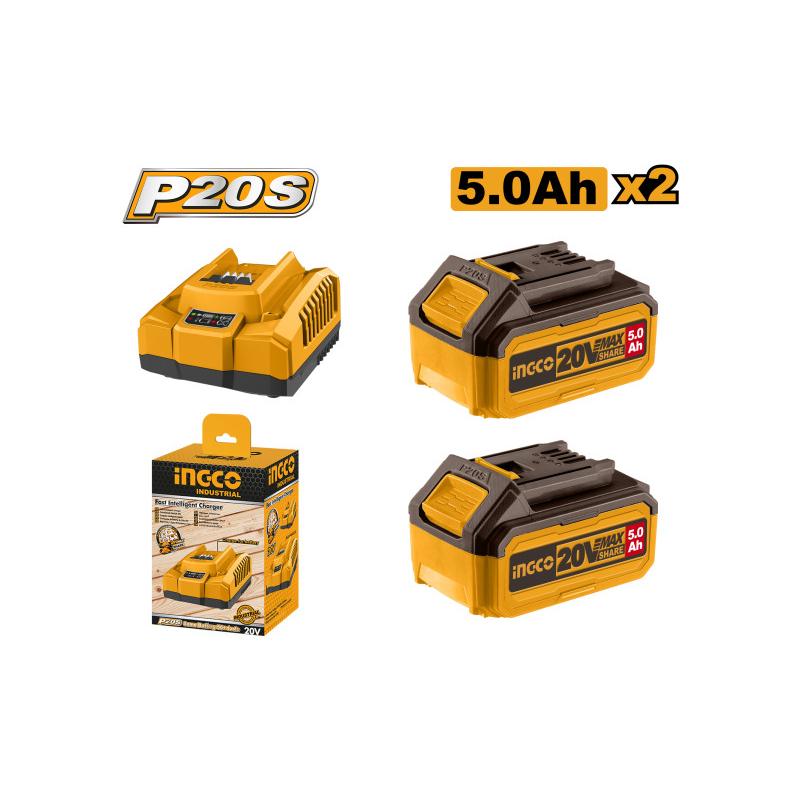 INGCO Akkumulátor és töltő szett 20 V (2 x 5,0 Ah akku + 4,0 A töltő)