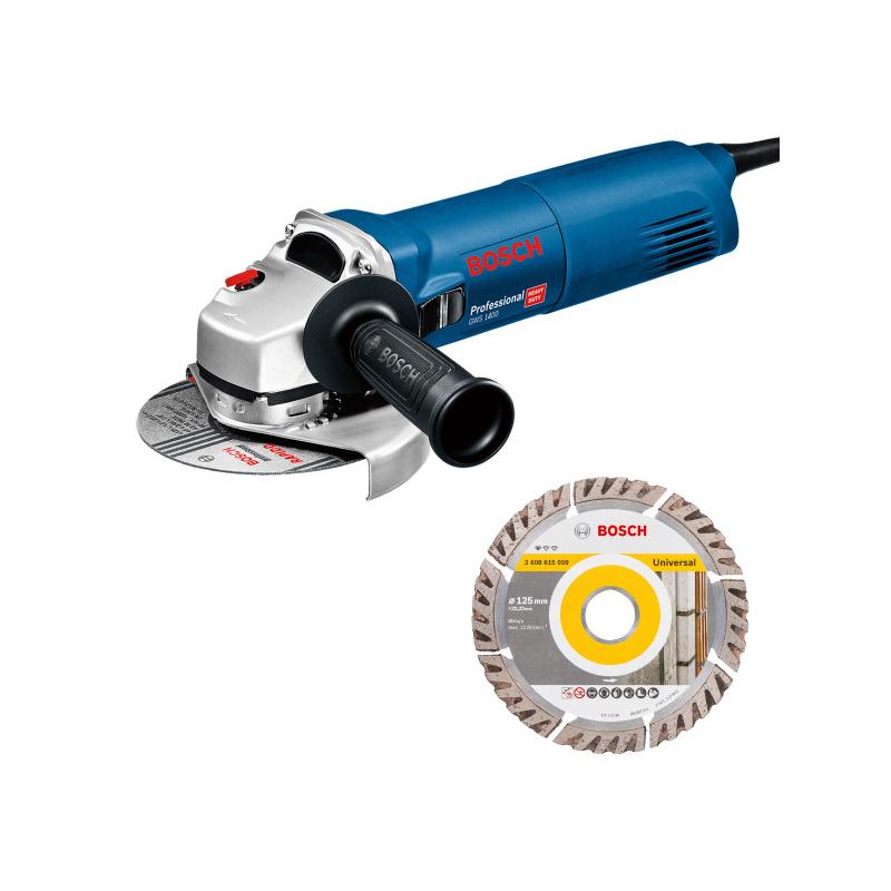 BOSCH Sarokcsiszoló 125 mm GWS 1400 lágy indítású / 1400 W + gyémántvágó korong