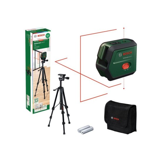 BOSCH Keresztvonalas szintezőlézer piros UniLevel 2 + állvány