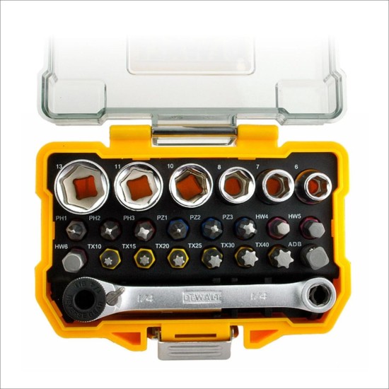 Bit készlet hajtószárral, 24 db-os, kézi, színkódolt, ipari - DeWalt (DT71516)