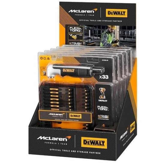 Bit készlet 33 db-os + 1/4'' sarokcsavarozó adapter McLaren - Dewalt