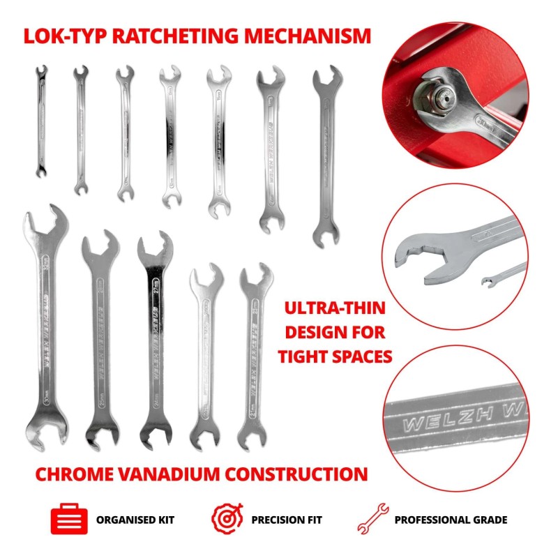 Villás-villáskulcs készlet 12 db-os 6 - 32 mm LOK-TYP - ULTRA VÉKONY -