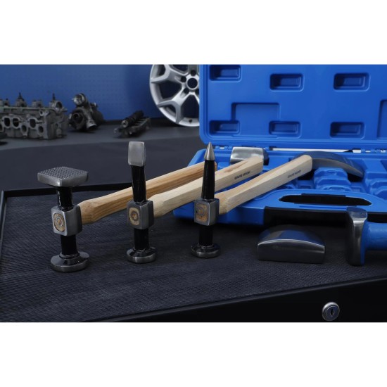 Karosszéria egyengető 7 db-os készlet - idomok + kalapácsok - BGS