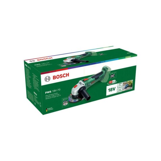 BOSCH Akkus sarokcsiszoló 125 mm PWS 18V-70 lágy indítású (akku és töltő nélkül)