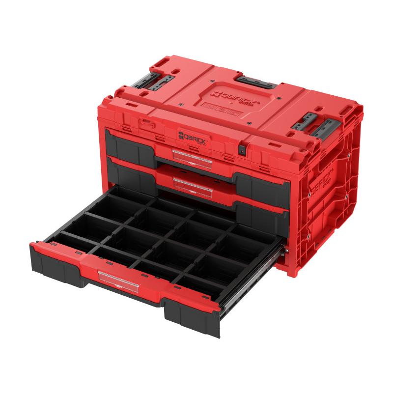 QBRICK SYSTEM ONE 2.0 3 fiókos szerszámosláda Red Ultra HD