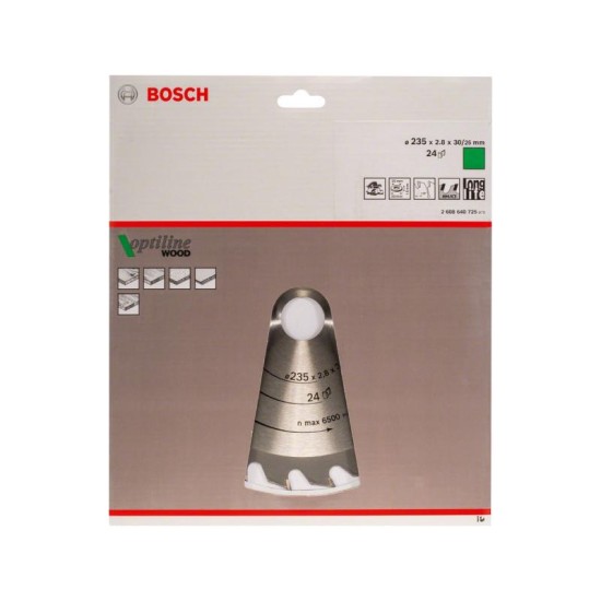 BOSCH Fűrésztárcsa fához 235 x 30/25 x 2,8 mm / 24T Optiline Wood ATB BOSCH Fűrésztárcsa fához 235 x 30/25 x 2,8 mm / 24T Optiline Wood ATB