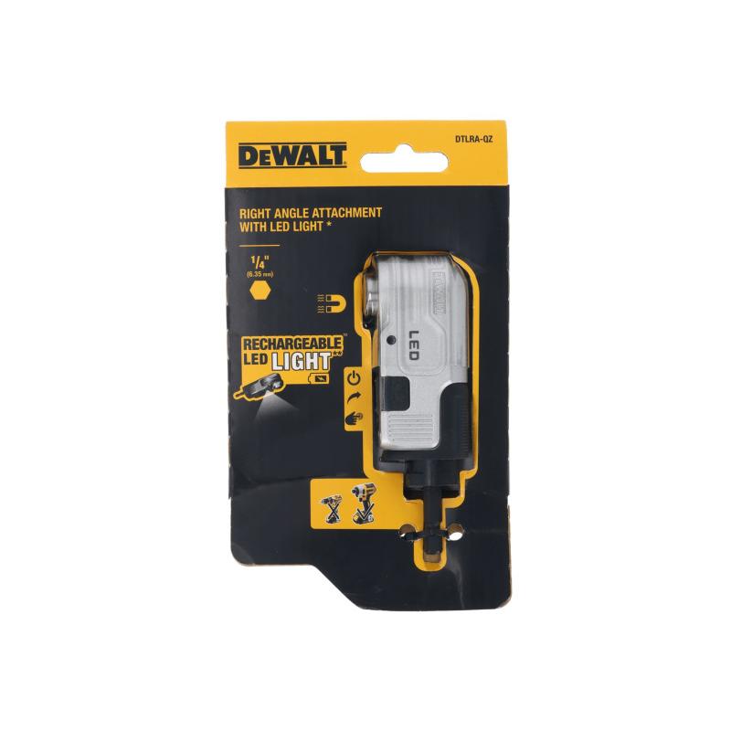 DEWALT Flextorq Sarokcsavarozó adapter LED világítással 1/4'' Hex (USB kábellel)