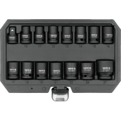 YATO Gépi dugókulcs készlet 1/2'' 15 részes 10-27 mm 3/8'' x 1/2'' adapterrel