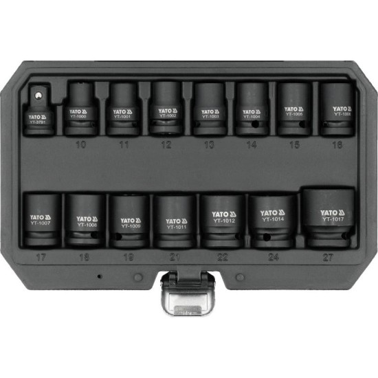 YATO Gépi dugókulcs készlet 1/2'' 15 részes 10-27 mm 3/8'' x 1/2'' adapterrel YATO Gépi dugókulcs készlet 1/2'' 15 részes 10-27 mm 3/8'' x 1/2'' adapterrel