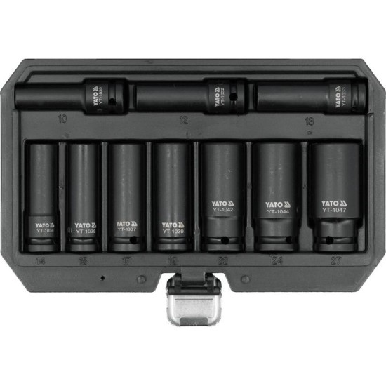 YATO Hosszú gépi dugókulcs készlet 10 részes 1/2'' 10 részes 10-27 mm