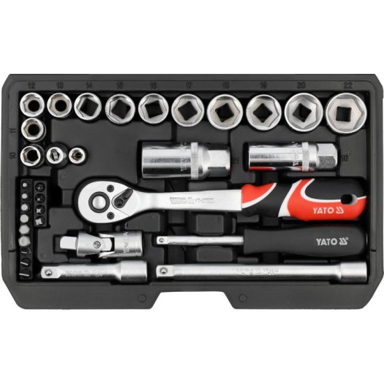YATO Racsnis szerszámkészlet 34 részes 1/4'' és 3/8''