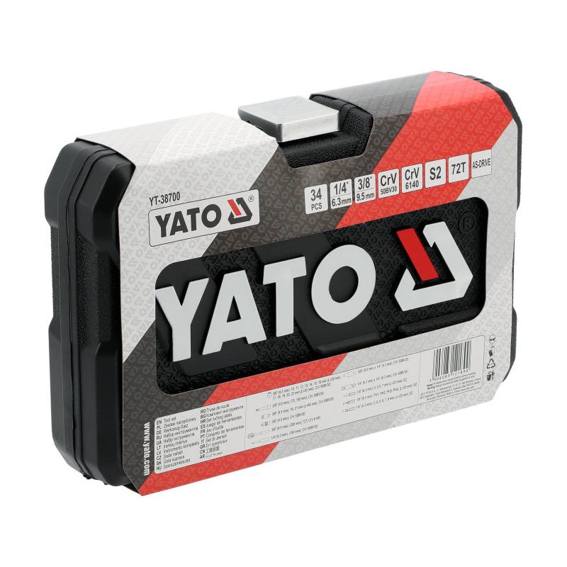 YATO Racsnis szerszámkészlet 34 részes 1/4'' és 3/8''