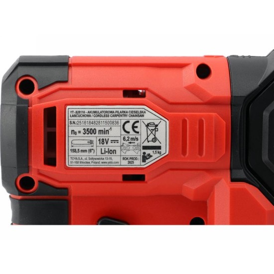 YATO Ács láncfűrész szénkefe nélküli 127 mm 5'' 18 V ( 4 Ah akkuval + töltővel )